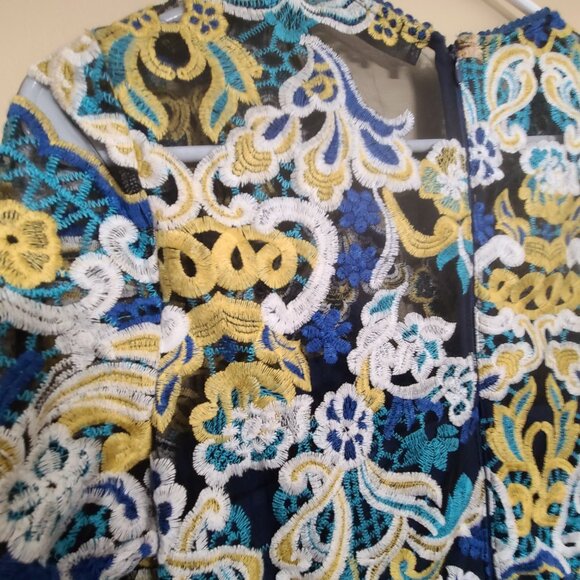 M & S COLLECTION FLORAL DRESS W MESH MATERIAL BLUE & WHITE SIZE WOMENS SIZE 8 - Picture 5 of 5